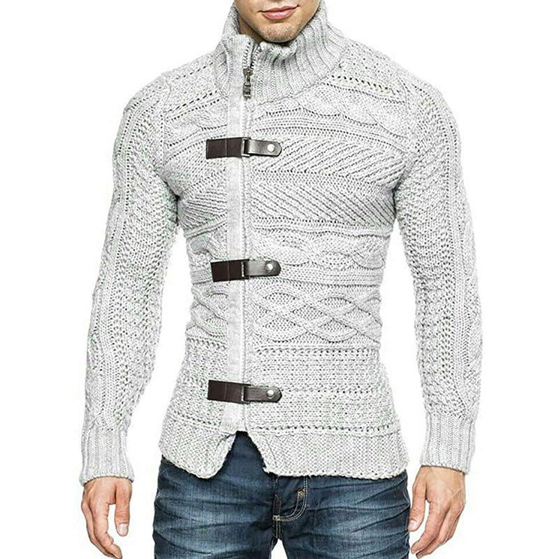 Cardigan col roulé pour homme – Coupe ajustée tricot automne-hiver