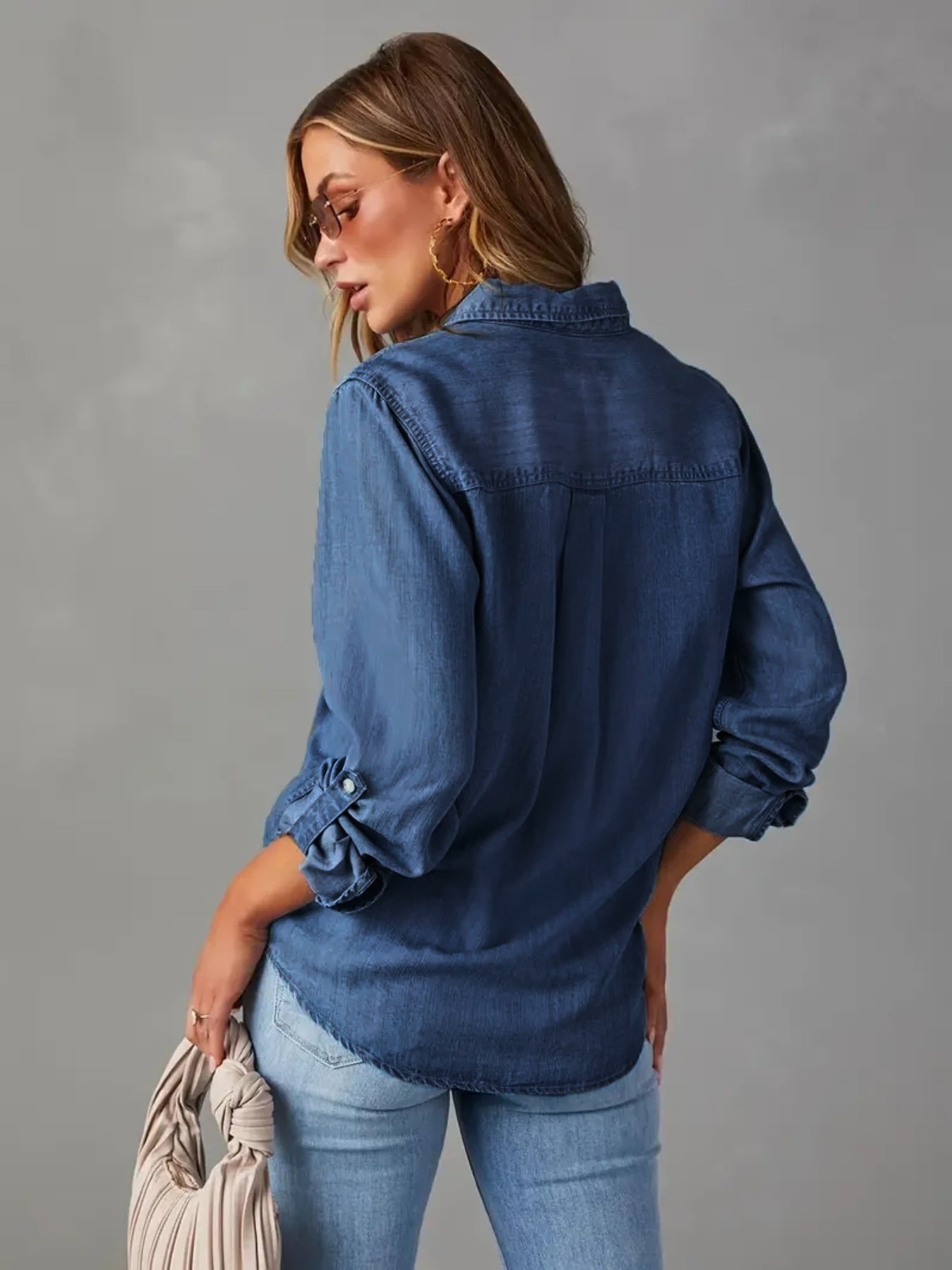 Camisa vaquera de botones para mujer – Blusa de trabajo casual de manga larga