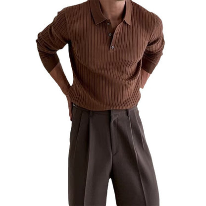 Men’s Slim Fit Long Sleeve Polo Knit – Button Lapel Style