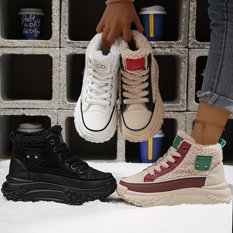 Women’s Plush Lined Snow Boots – Non-Slip Winter Shoes with PVC Sole