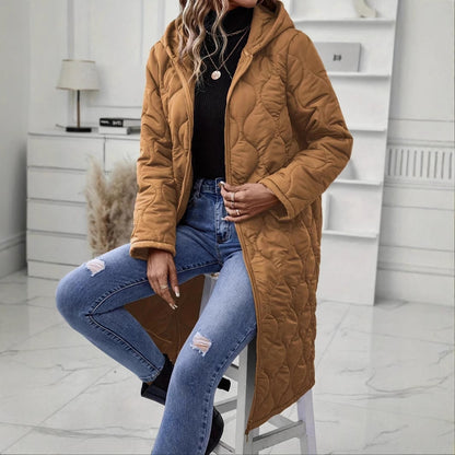 Chaqueta con capucha y cremallera para mujer – Abrigo casual grueso con relleno de algodón