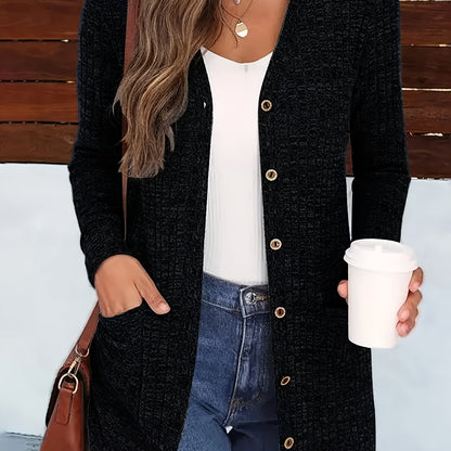 Women’s Elegant V-Neck Cardigan – Cozy Button-Up Fall Sweater