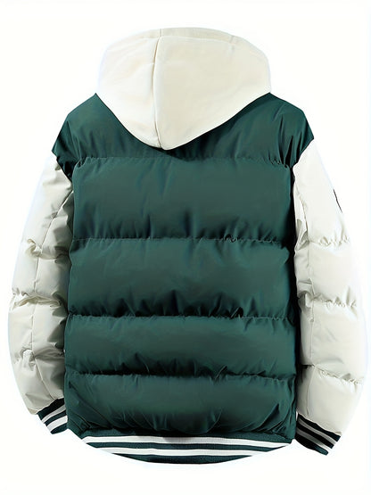 Loom & Soul Men’s Retro Hooded Baseball Jacket – Warm Color-Block Outerwear