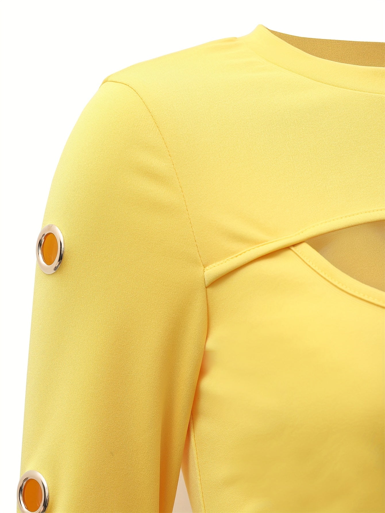 Elegant Black Long Sleeve Top – Gold Button Detail Round-Neck Tee
