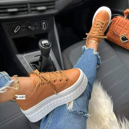 Zapatillas de plataforma para mujer – Zapatos casuales ligeros con cordones y suela gruesa