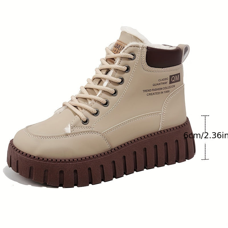 Women’s Fleece-Lined High-Top Ankle Boots – Thick Sole Casual Winter Shoes