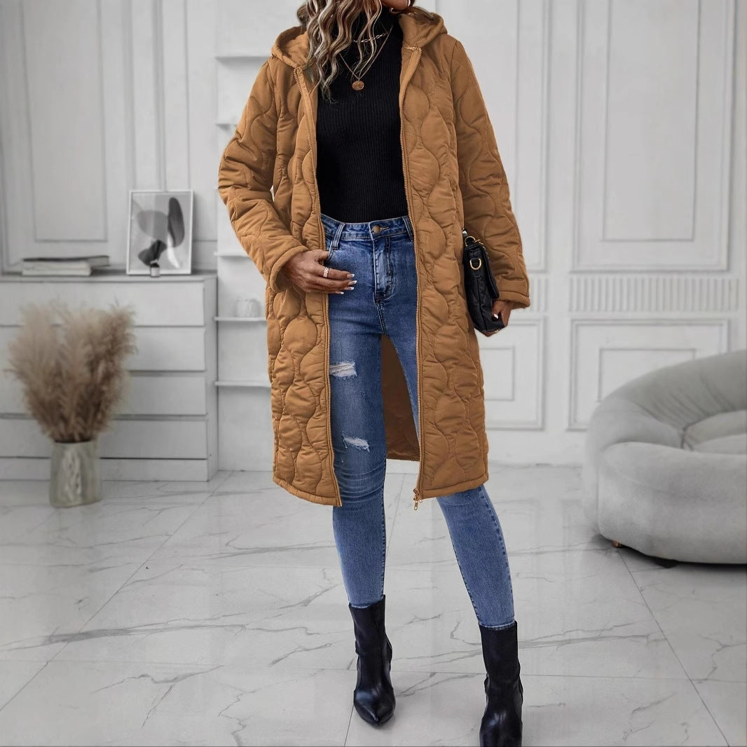 Chaqueta con capucha y cremallera para mujer – Abrigo casual grueso con relleno de algodón
