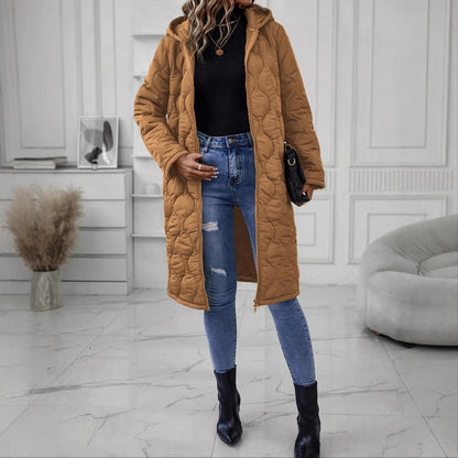 Chaqueta con capucha y cremallera para mujer – Abrigo casual grueso con relleno de algodón
