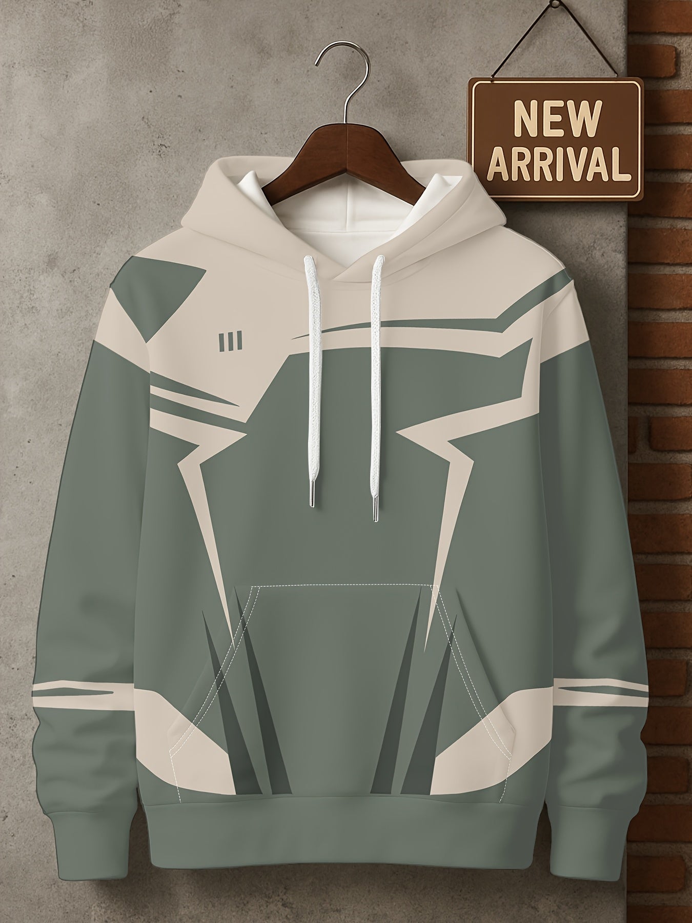 Men’s 3D D-Print Hoodie – Black & White Color-Block Street Pullover