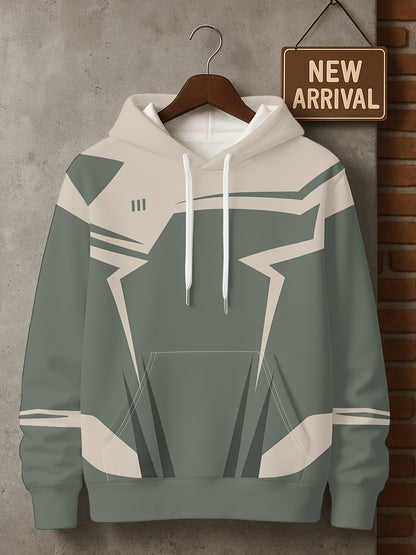 Men’s 3D D-Print Hoodie – Black & White Color-Block Street Pullover