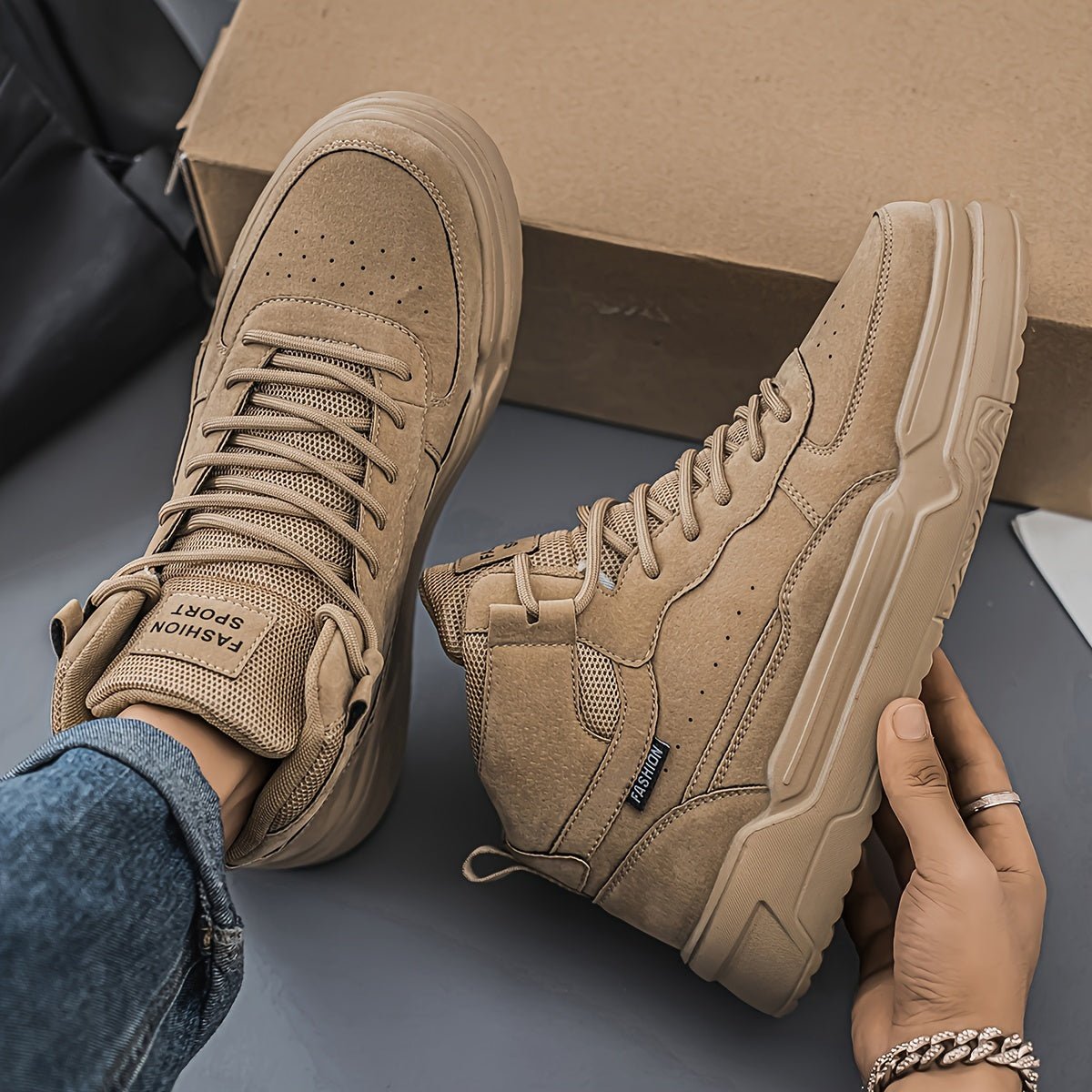 Baskets montantes homme – Chaussures de sport urbaines à lacets