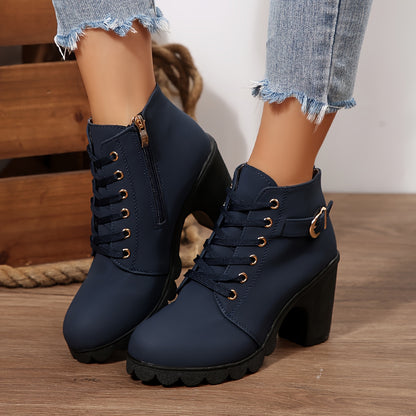 Botines de tacón alto para mujer - Tacón de bloque, elegantes, sin cordones