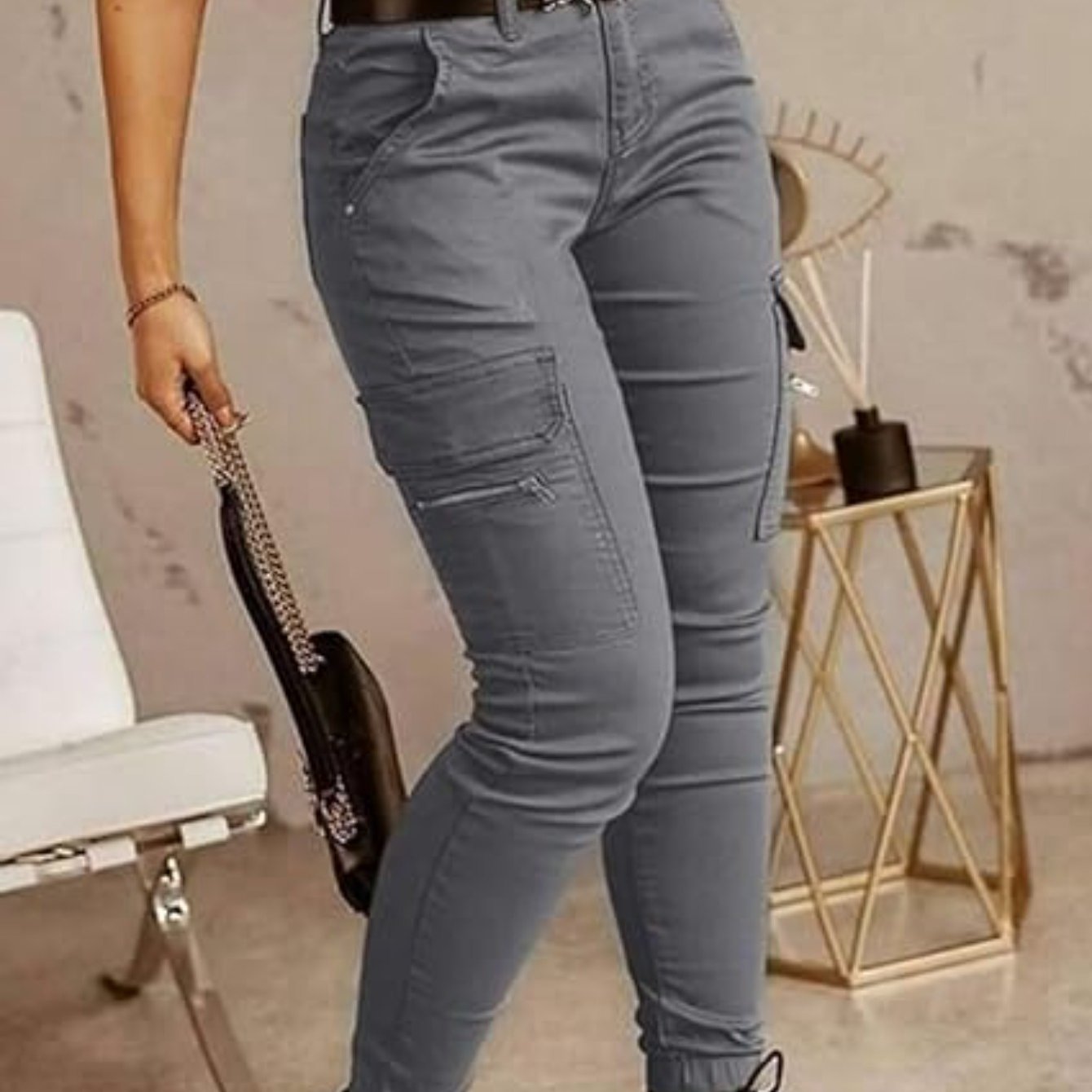 Jean Jogger Cargo Skinny Femme – Pantalon Slim Stretch Utilitaires