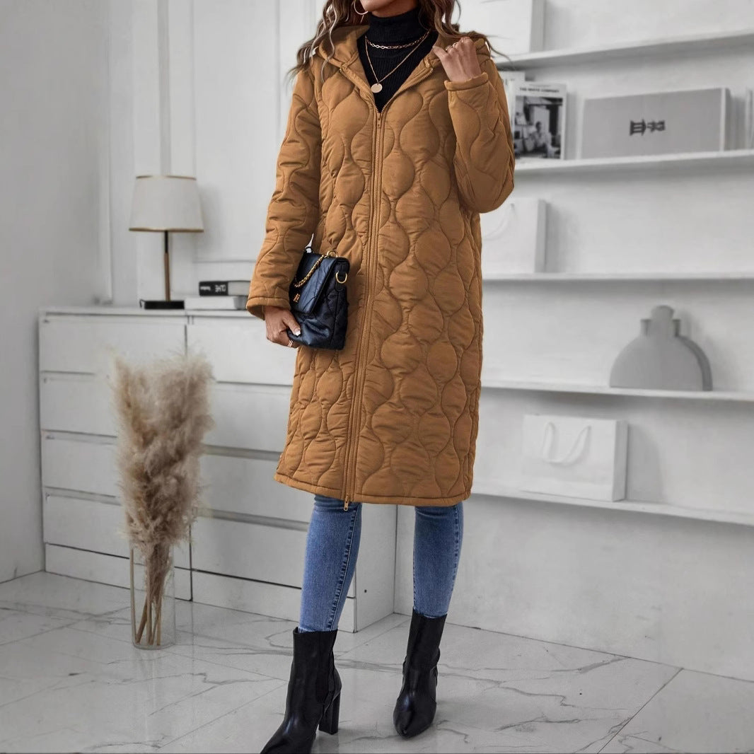 Chaqueta con capucha y cremallera para mujer – Abrigo casual grueso con relleno de algodón