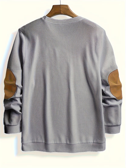 Men’s Waffle Knit Sweatshirt – Color Block Crewneck Casual Pullover