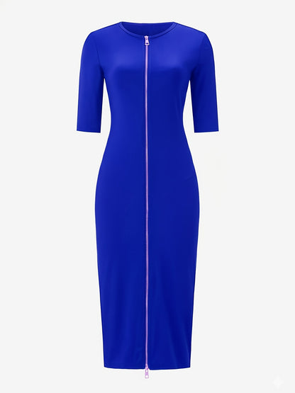 Boat Neck Bodycon Midi Dress – Elegant Slim Fit Short Sleeve Dress