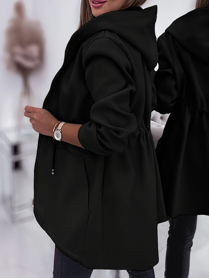 Women’s Solid Hooded Jacket – Machine-Washable Polyester Fall/Winter Coat