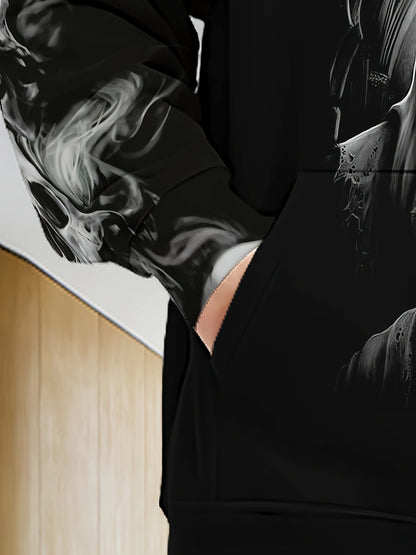 Loom & Soul Men’s Gothic Skull Zip Hoodie – Fiery Wing Streetwear Jacket