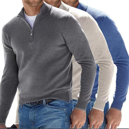 Pull col V zippé pour homme – Pull d'automne décontracté effet cachemire