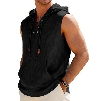 Men’s Jacquard Sleeveless Hoodie – Textured Streetwear Vest
