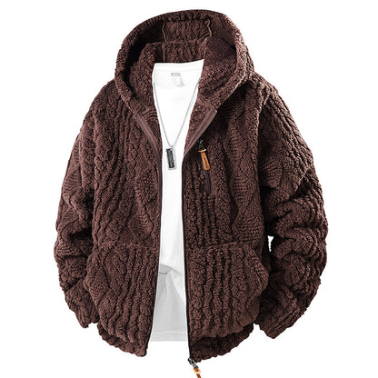 Veste polaire zippée à capuche pour homme – Coupe décontractée en velours côtelé
