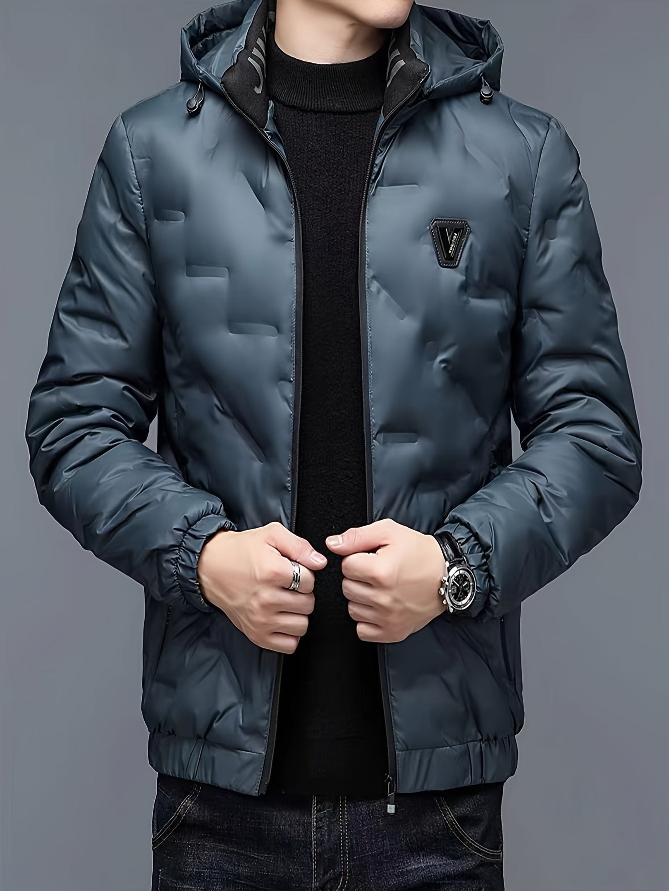 Men’s Windproof Hooded Jacket – Full-Zip Outdoor Winter Coat