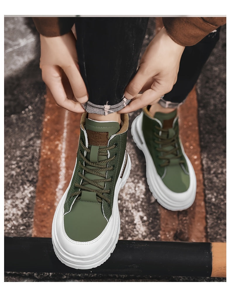 Men’s Green & White High-Top Sneakers – Lace-Up Streetwear Boots