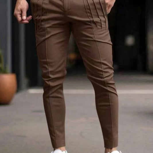 Men’s Slim Fit Cropped Dress Pants – Fleece Lined Casual Elastic Waist