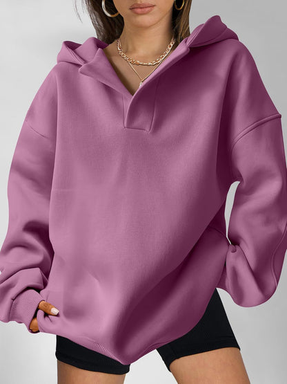 Sudadera con capucha de color liso para mujer – Sudadera holgada de manga larga