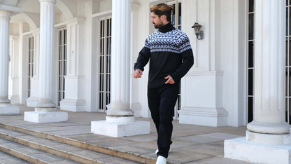 Suéter de cuello alto geométrico para hombre - Suéter informal de punto para otoño e invierno