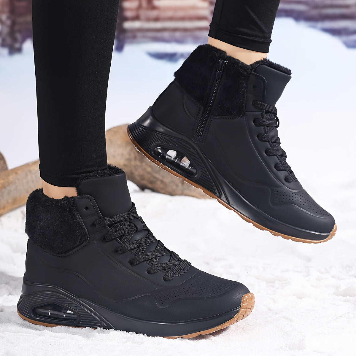 Women’s Fleece-Lined Mid-Calf Snow Boots – Air Cushion Warm Winter Shoes