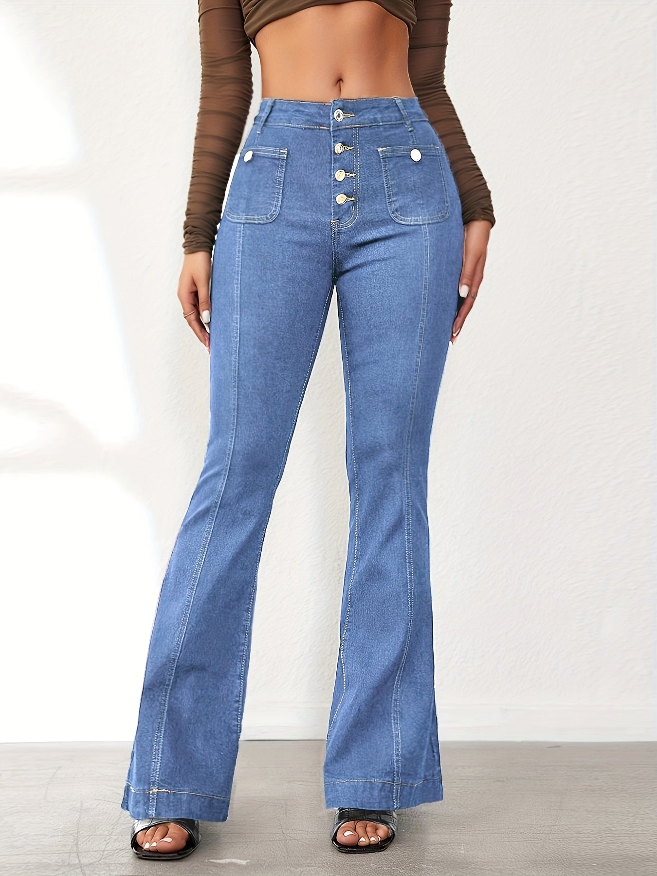 Women’s High-Waist Flare Jeans – Stretchy Vintage Bell Bottoms