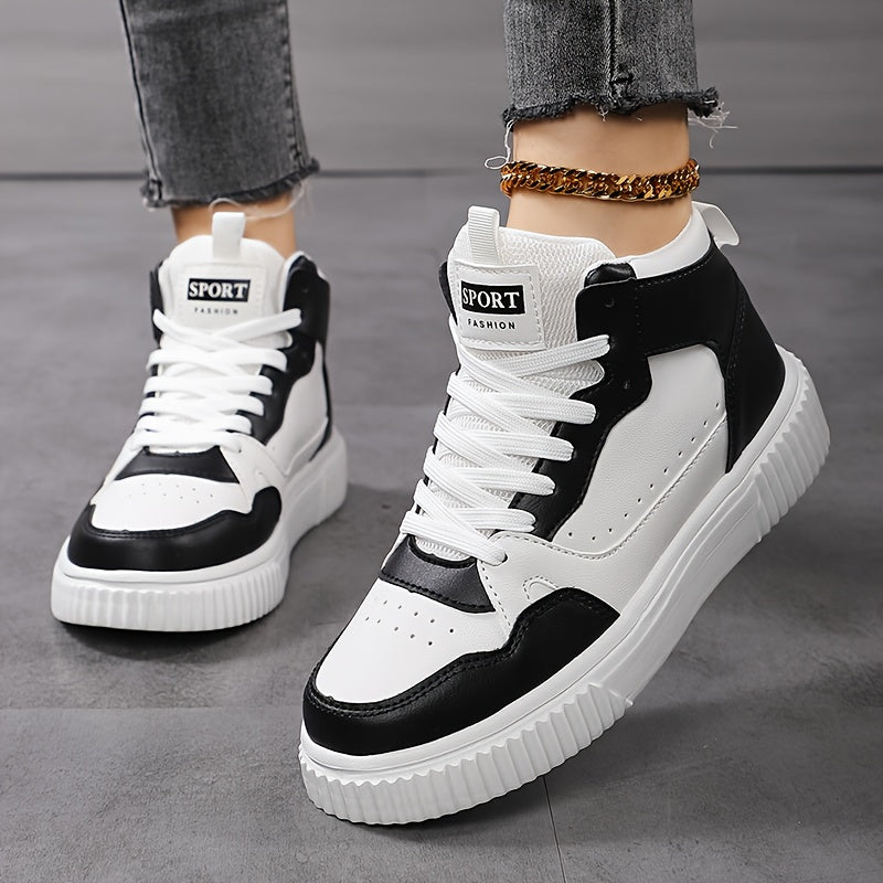Women’s Mid-Top Patchwork Sneakers – Street Style Lace-Up