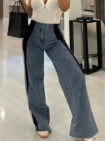 Pantalon large taille haute – Coupe allongeante à empiècement rayé