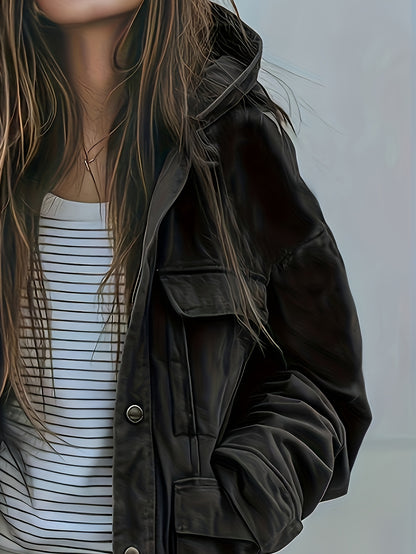 Women’s Olive Heavy-Duty Hooded Jacket – Thick All-Season Workwear Coat