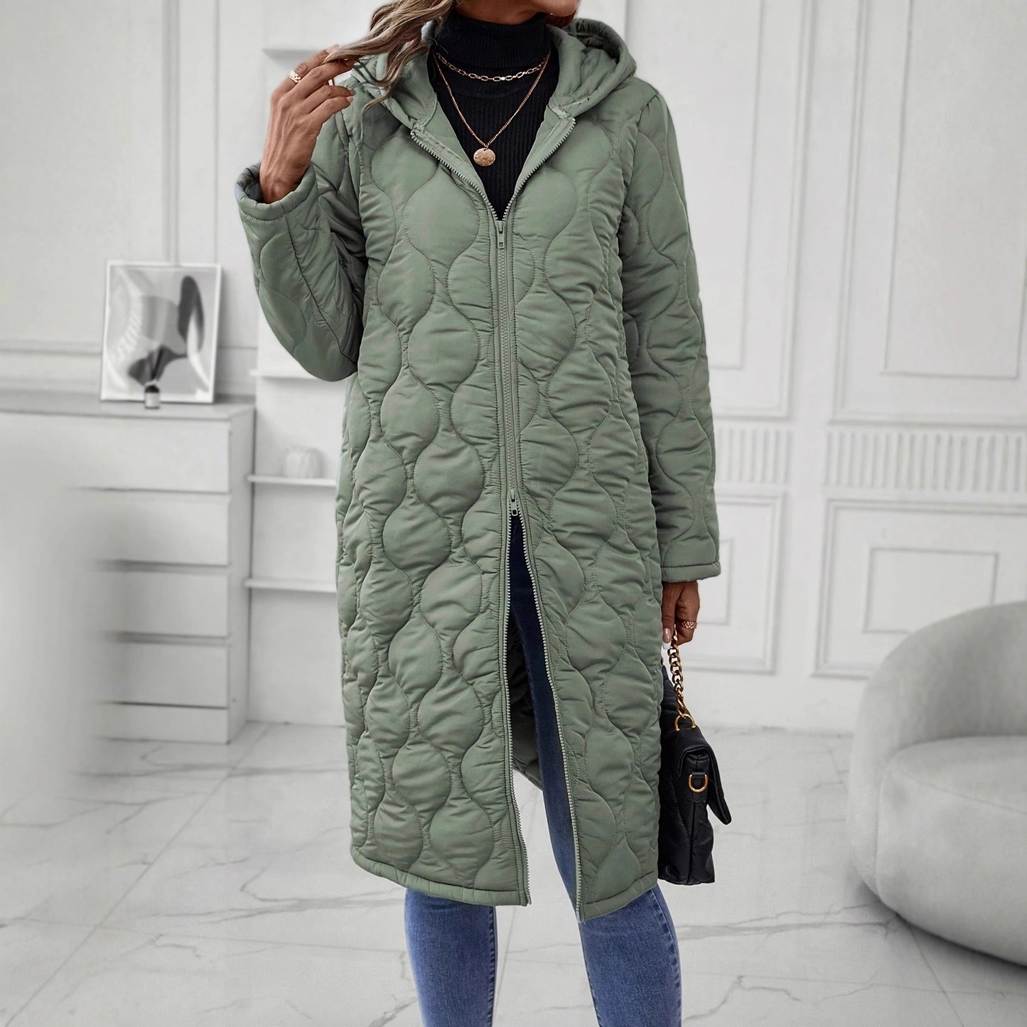 Chaqueta con capucha y cremallera para mujer – Abrigo casual grueso con relleno de algodón