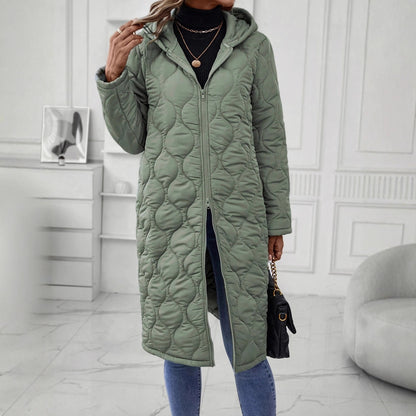 Chaqueta con capucha y cremallera para mujer – Abrigo casual grueso con relleno de algodón