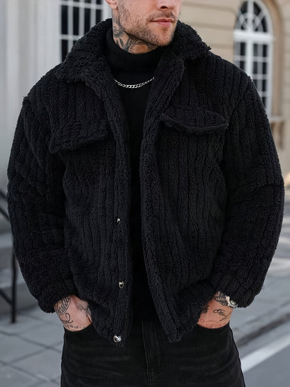Veste Boutonnée en Flanelle pour Homme – Manteau Décontracté d'Hiver à Revers