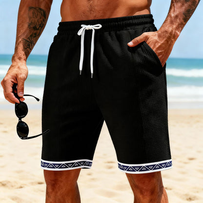 Men’s Waffle Beach Shorts – Breathable Patchwork Summer Fit