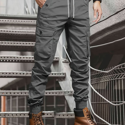 Men’s Olive Cargo Pants – Multi-Pocket Drawstring Utility Trousers