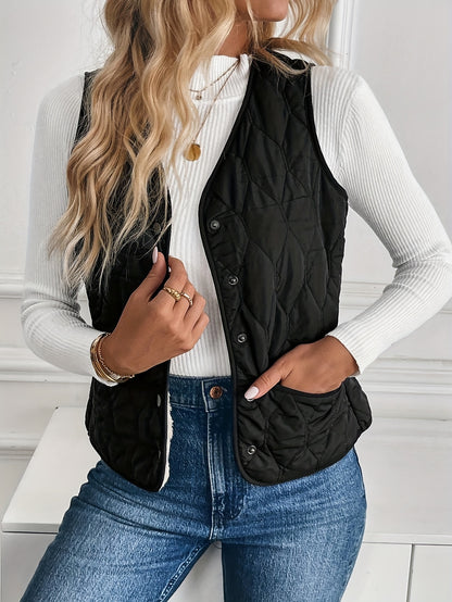 Women’s Warm Lined Zip-Up Winter Vest – Soft V-Neck Outerwear