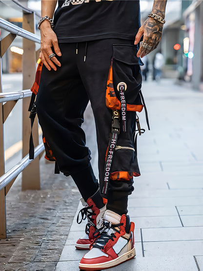 Men’s Alphabet Cargo Pants – Trendy Streetwear Multi-Pocket Trousers