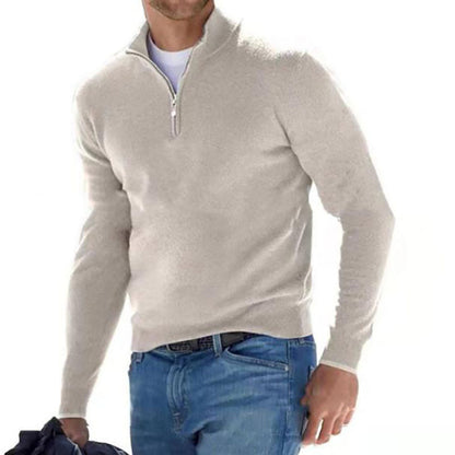 Pull col V zippé pour homme – Pull d'automne décontracté effet cachemire