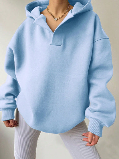 Sudadera con capucha de color liso para mujer – Sudadera holgada de manga larga