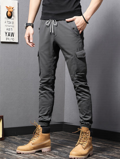 Men’s Olive Cargo Pants – Multi-Pocket Drawstring Utility Trousers