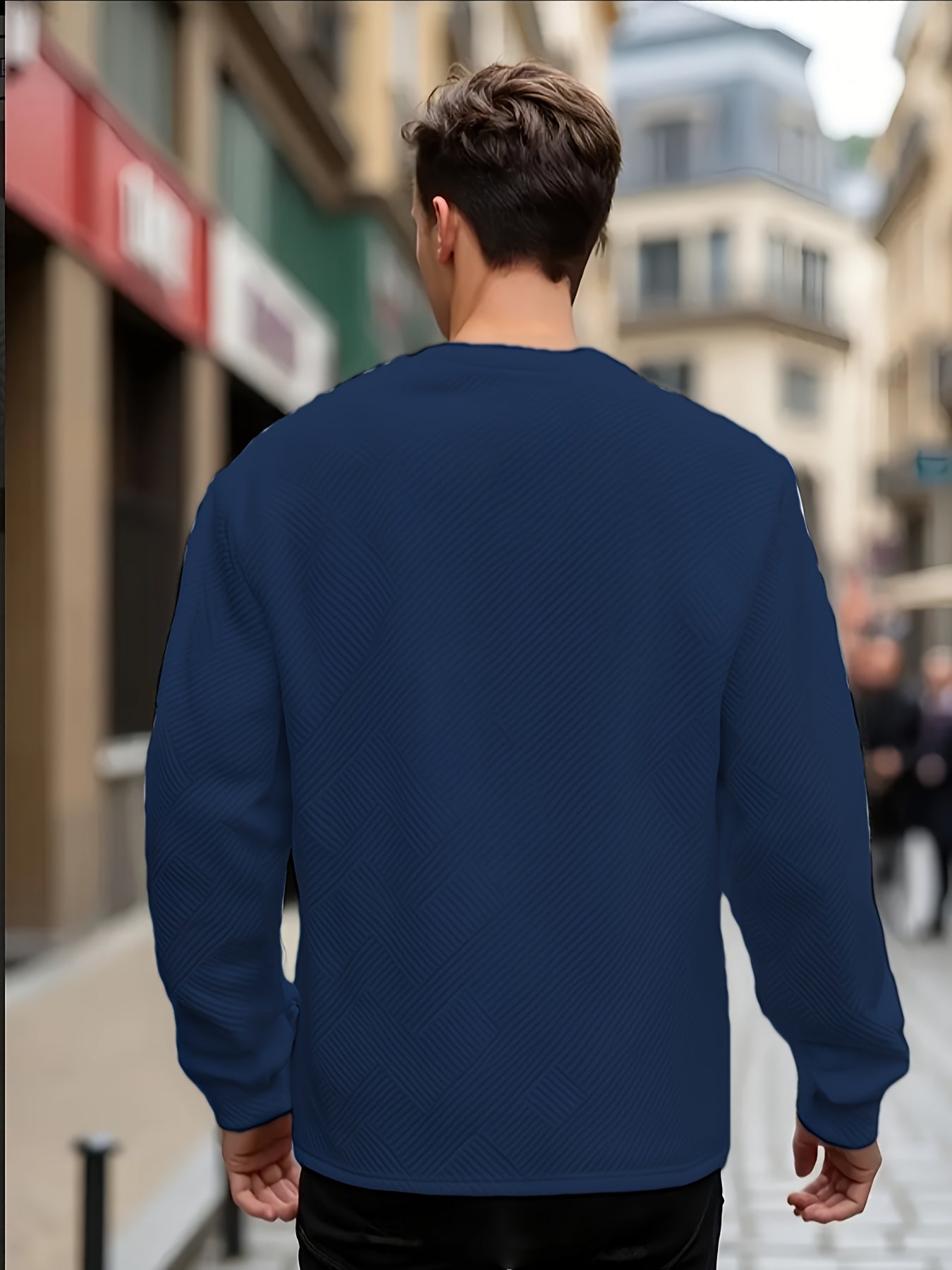 Sweat-shirt ras du cou jacquard homme – Pull décontracté à manches longues motifs géométriques