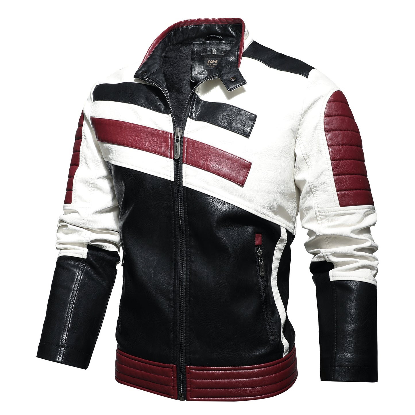 Men’s Leather Motorcycle Jacket – Slim-Fit Stand Collar Bomber Coat