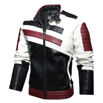 Men’s Leather Motorcycle Jacket – Slim-Fit Stand Collar Bomber Coat
