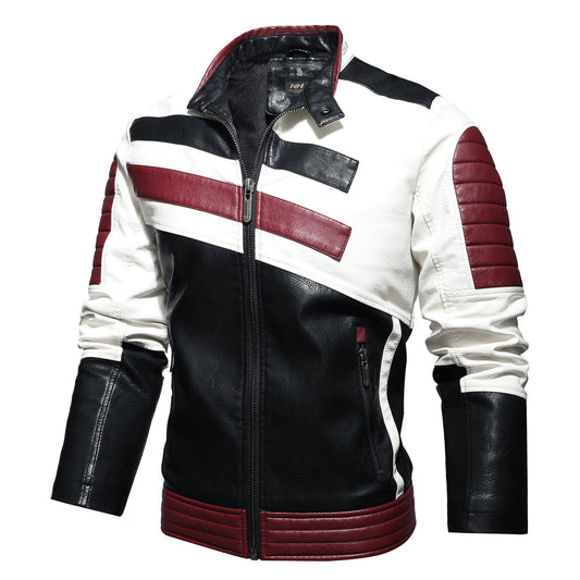Men’s Leather Motorcycle Jacket – Slim-Fit Stand Collar Bomber Coat