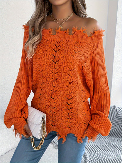 Women’s Off-Shoulder Sweater – Chic Fall/Winter Knit Pullover